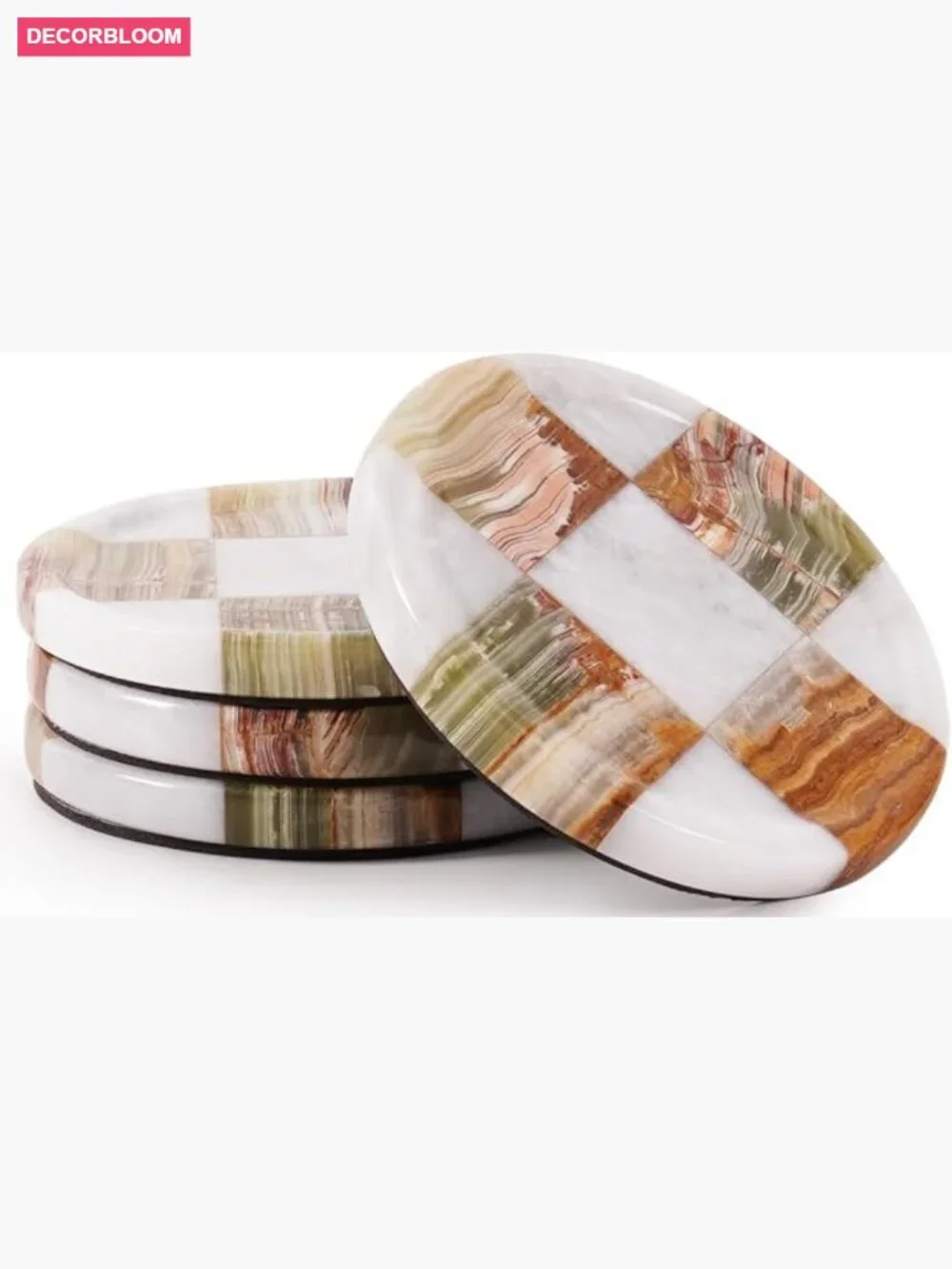 Set of 4 Handmade Marble Coasters, Round Stone Coaster for Dining Table